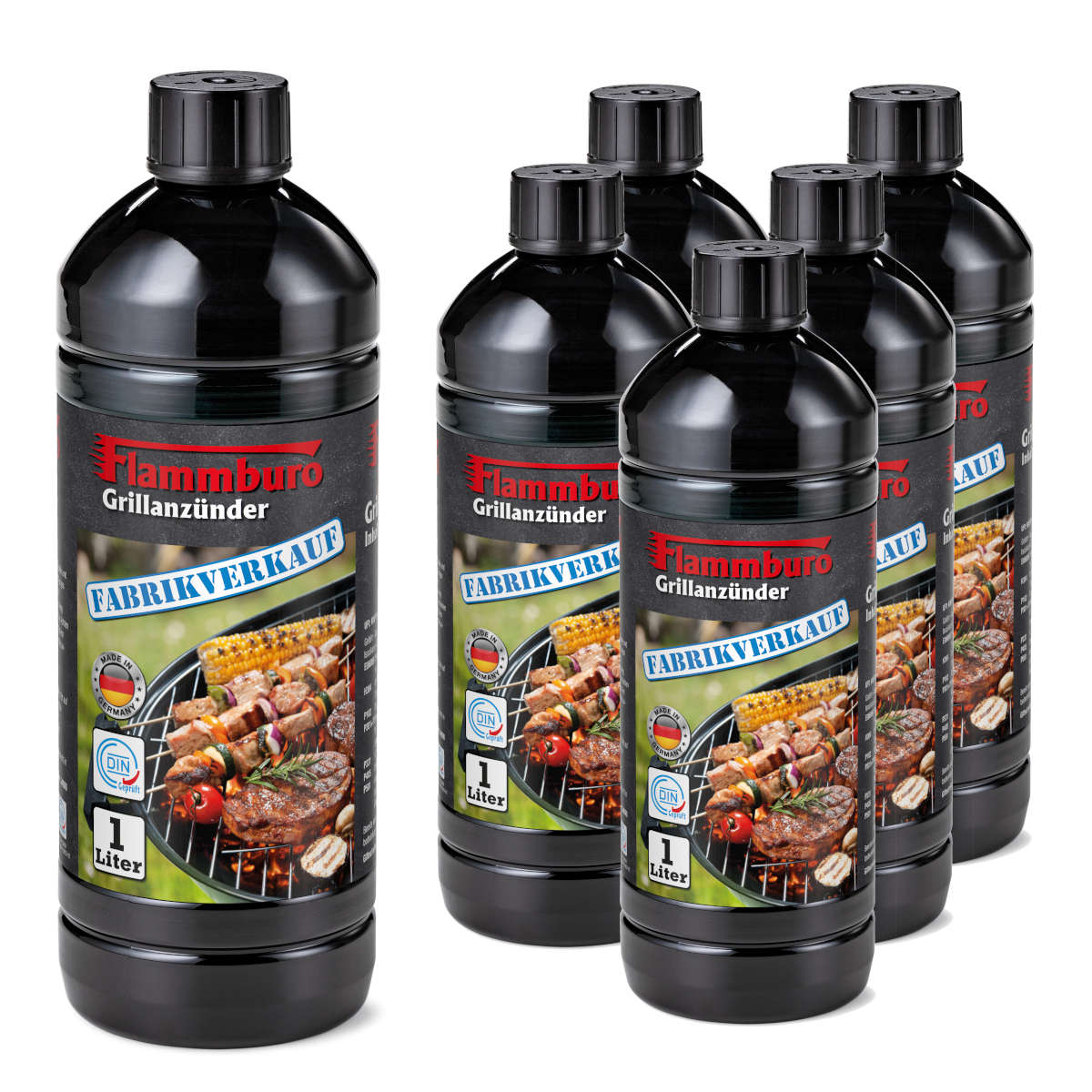 Grillanzünder Flüssiganzünder FLAMMBURO 1000 ml 6 Flaschen 6 Liter