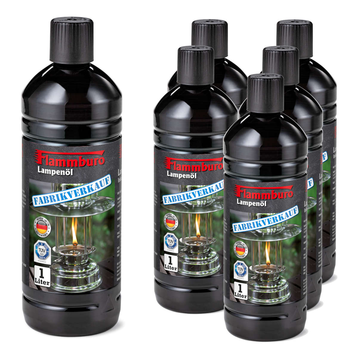 6 Flaschen 6 Liter Lampenöl FLAMMBURO 1000 ml