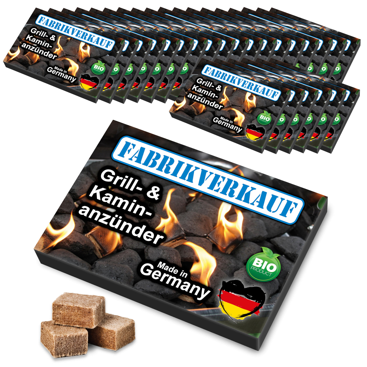 FABRIKVERKAUF Ökologische Anzündwürfel Holz & Wachs - 24 Platten